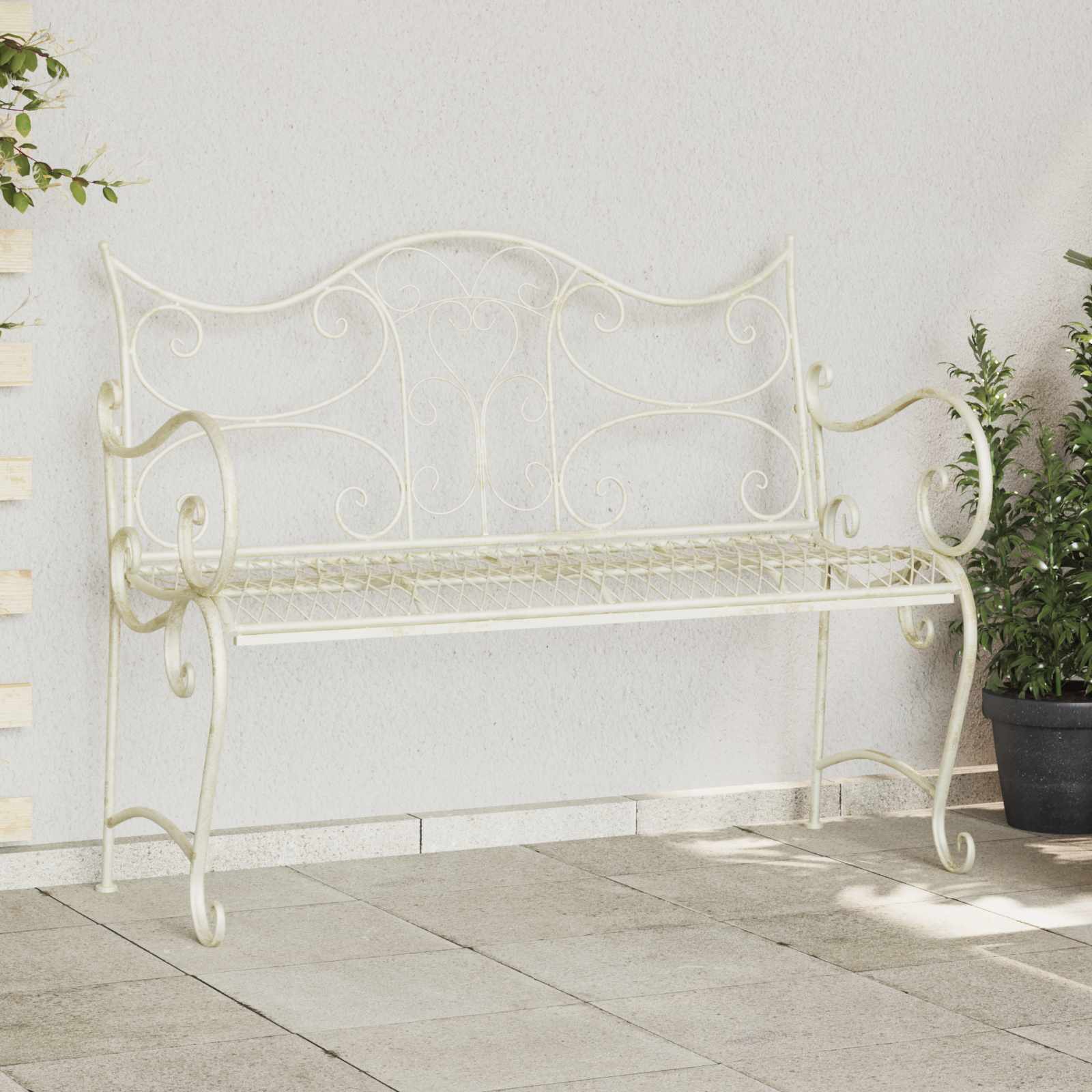 Gartenbank 2-Sitzanzahl 114 x 56,5 x 90 cm Stahl Antik Weiß