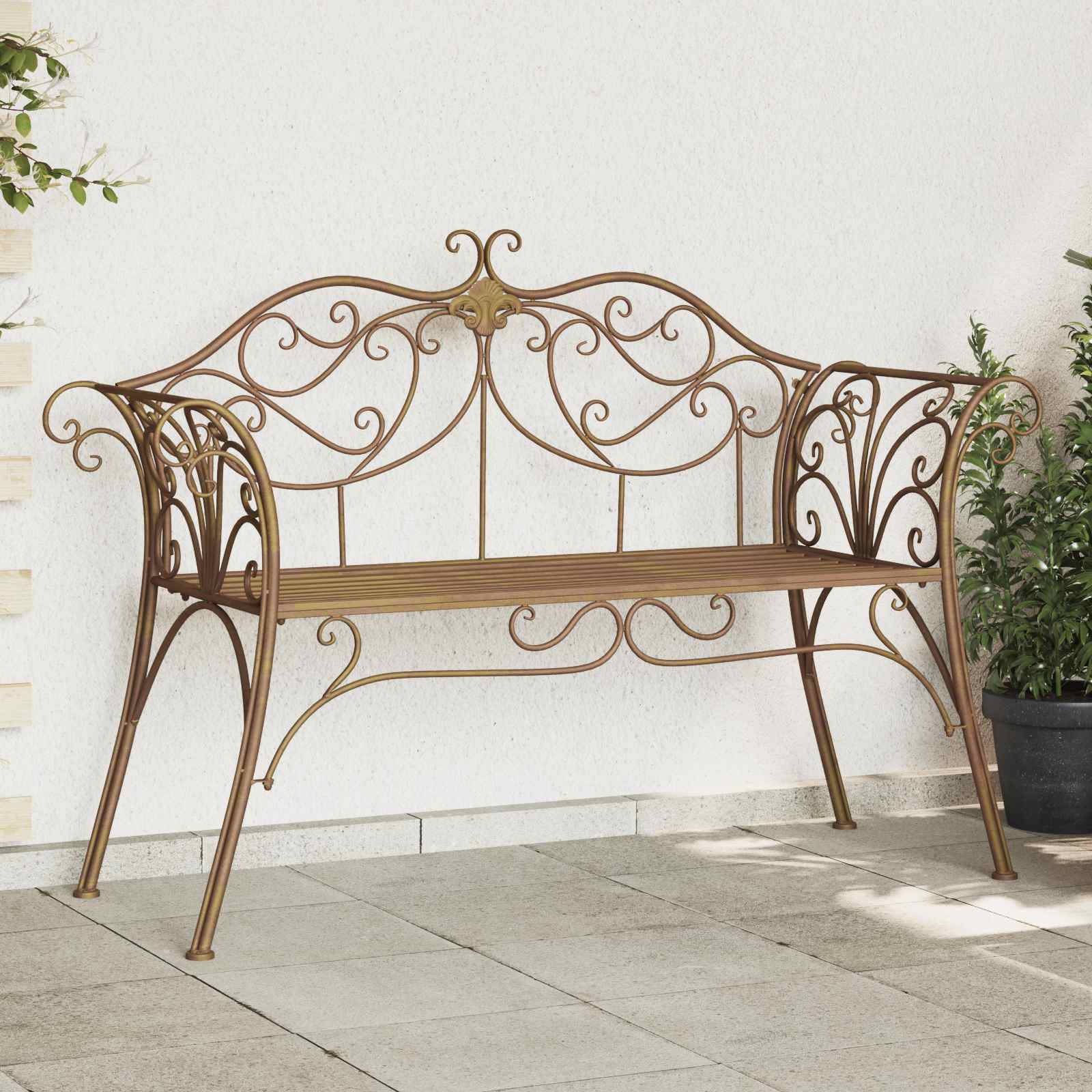 Gartenbank 2-Sitzanzahl 130 x 47 x 90 cm Stahl Antikbraun