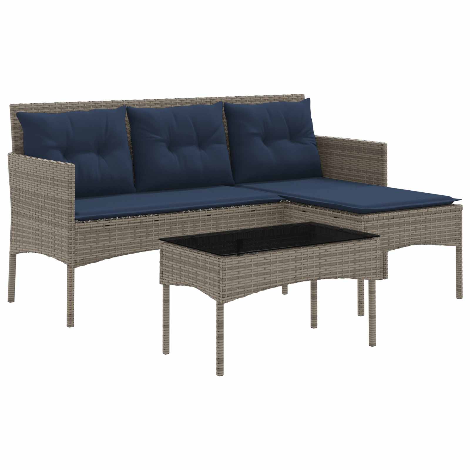 Gartensofa-set mit Kissen 2 pcs Grau und Marineblau Poly-Rattan