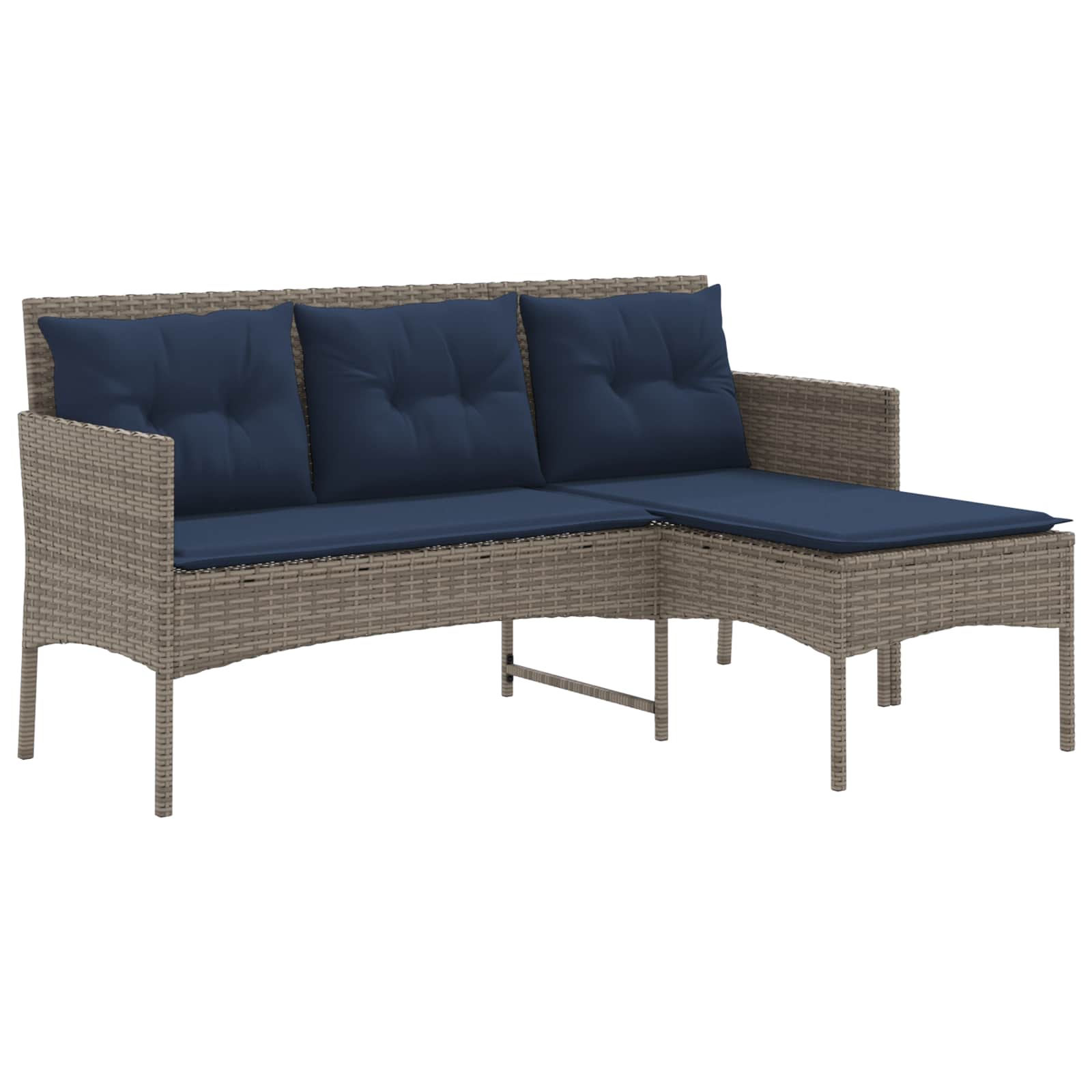 Gartensofa-set mit Kissen 2 pcs Grau und Marineblau Poly-Rattan