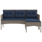 Gartensofa-set mit Kissen 2 pcs Grau und Marineblau Poly-Rattan