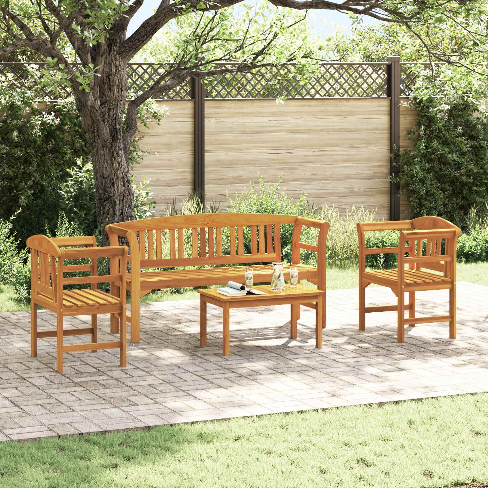 Gartenrosen-Lounge-Set 4 pcs Massivholz Akazie