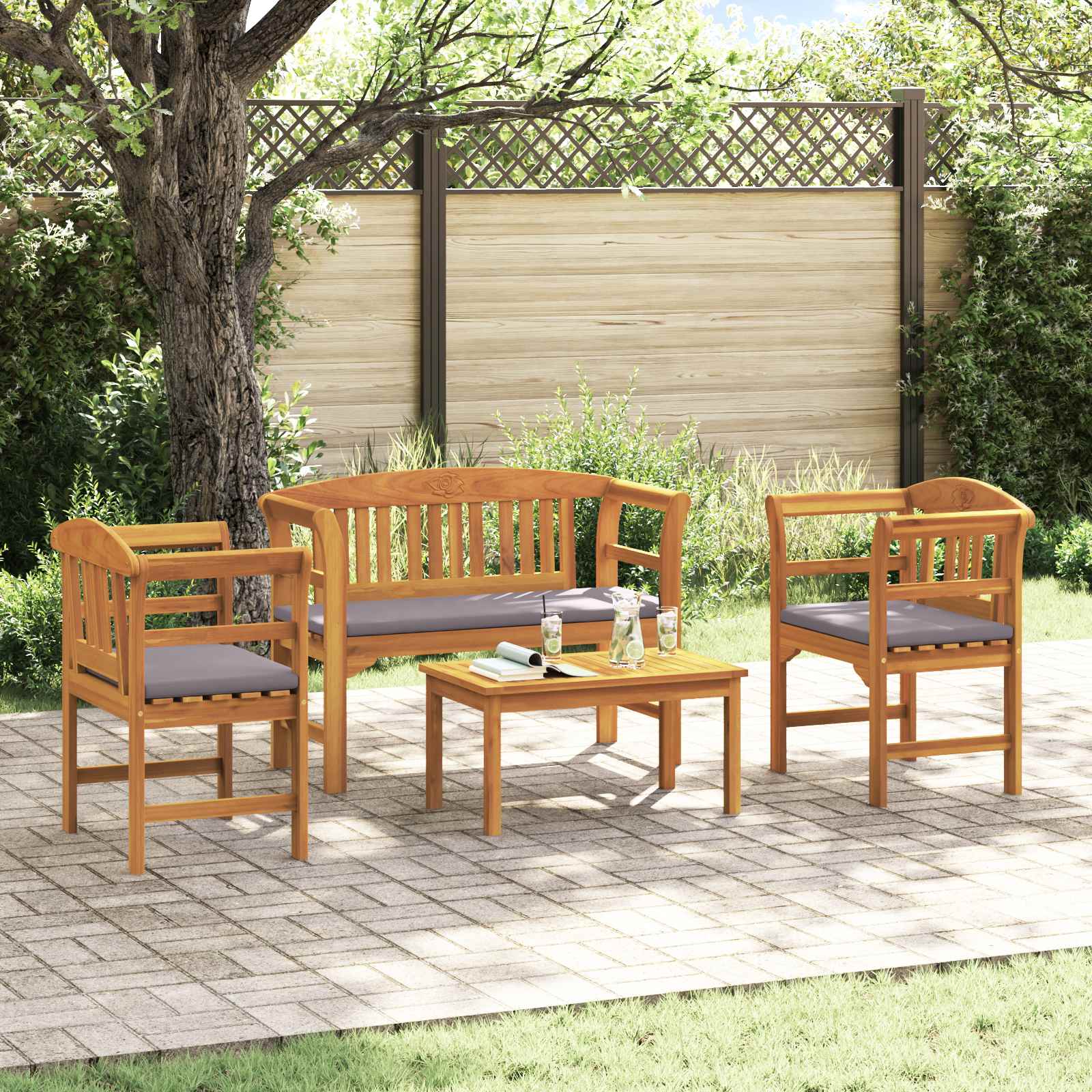 Gartenrosen-Lounge-Set mit Kissen 4 pcs Massivholz Akazie