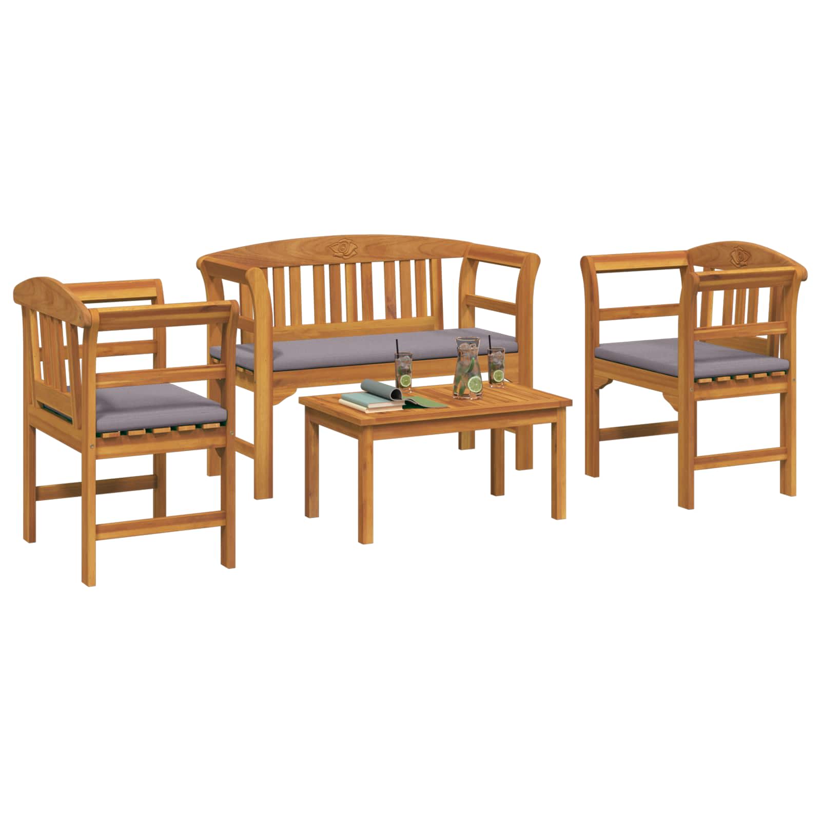 Gartenrosen-Lounge-Set mit Kissen 4 pcs Massivholz Akazie