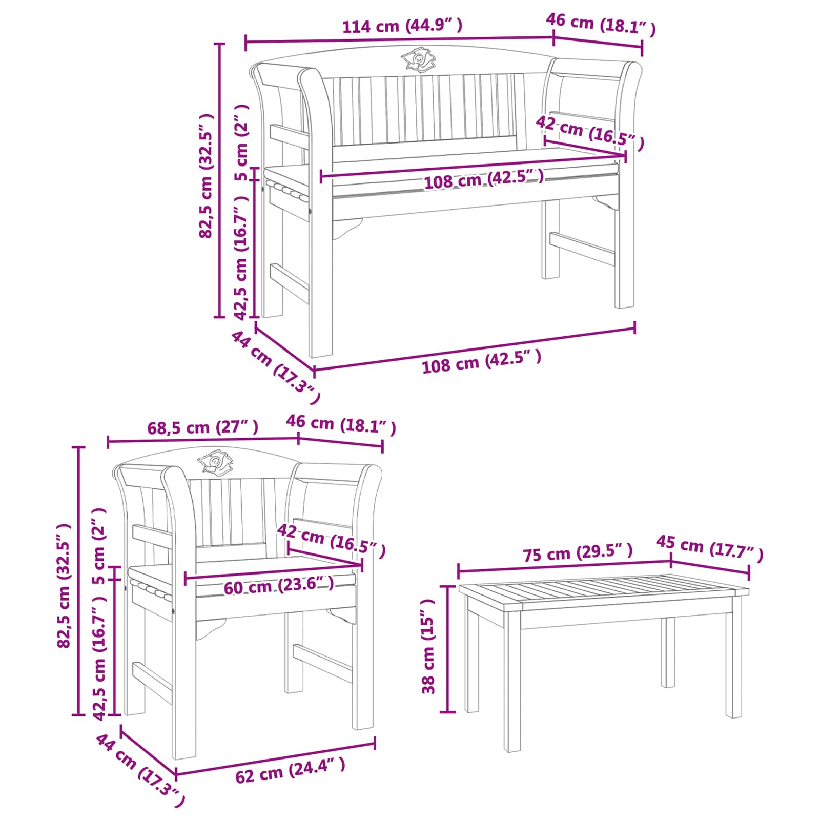 Gartenrosen-Lounge-Set mit Kissen 4 pcs Massivholz Akazie