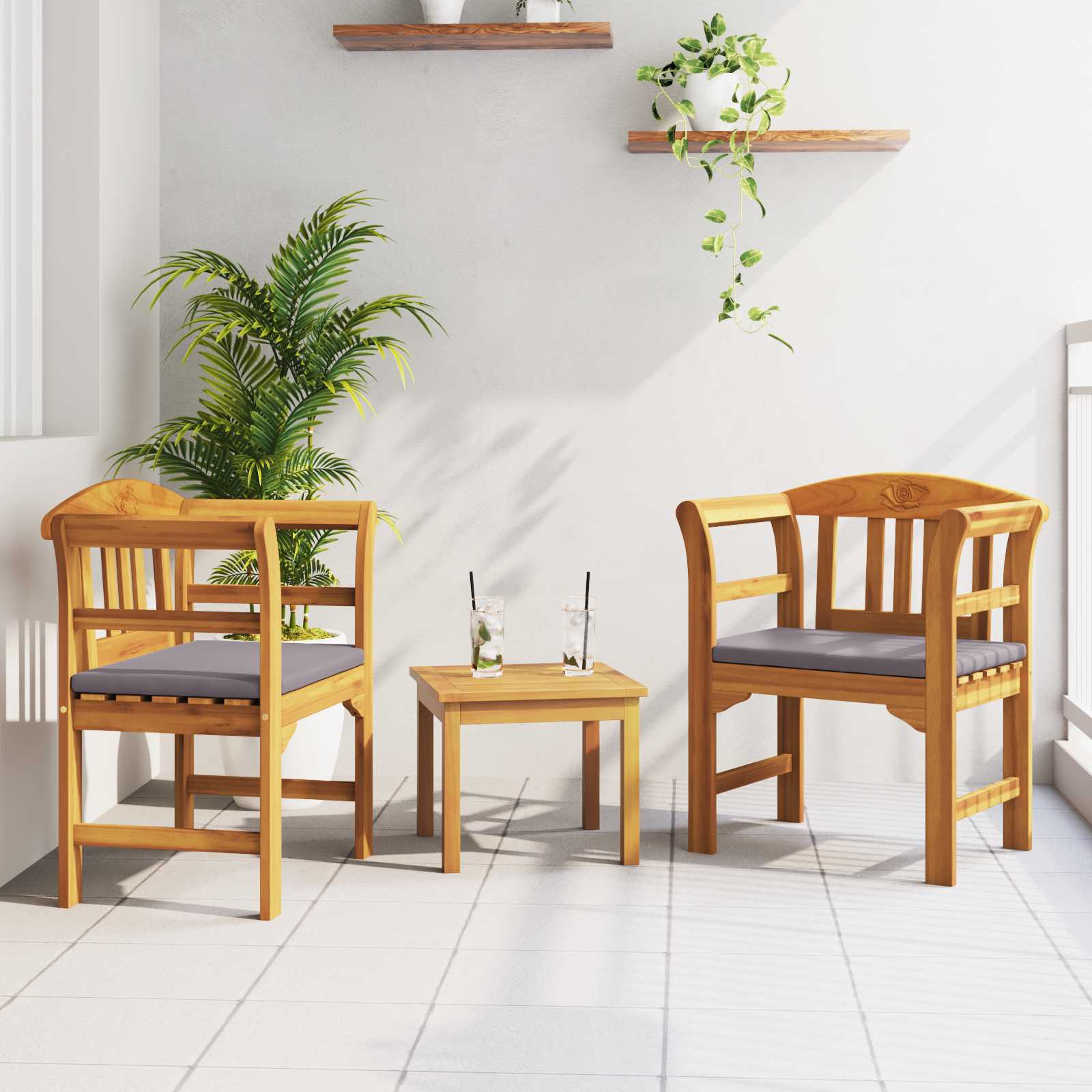 Gartenrosen-Lounge-Set mit Kissen 3 pcs Massivholz Akazie