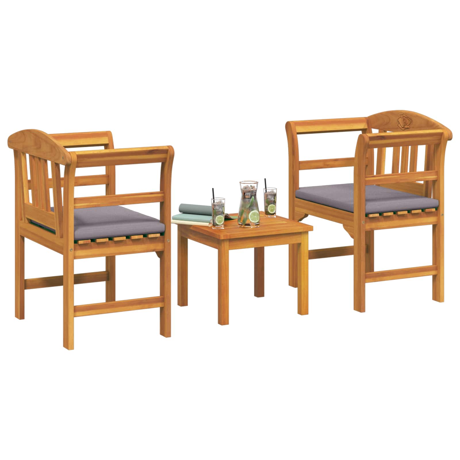 Gartenrosen-Lounge-Set mit Kissen 3 pcs Massivholz Akazie