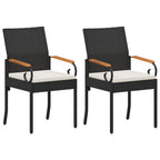Gartenstühle 2 pcs Schwarz und Cremeweiß Poly-Rattan und Akazie