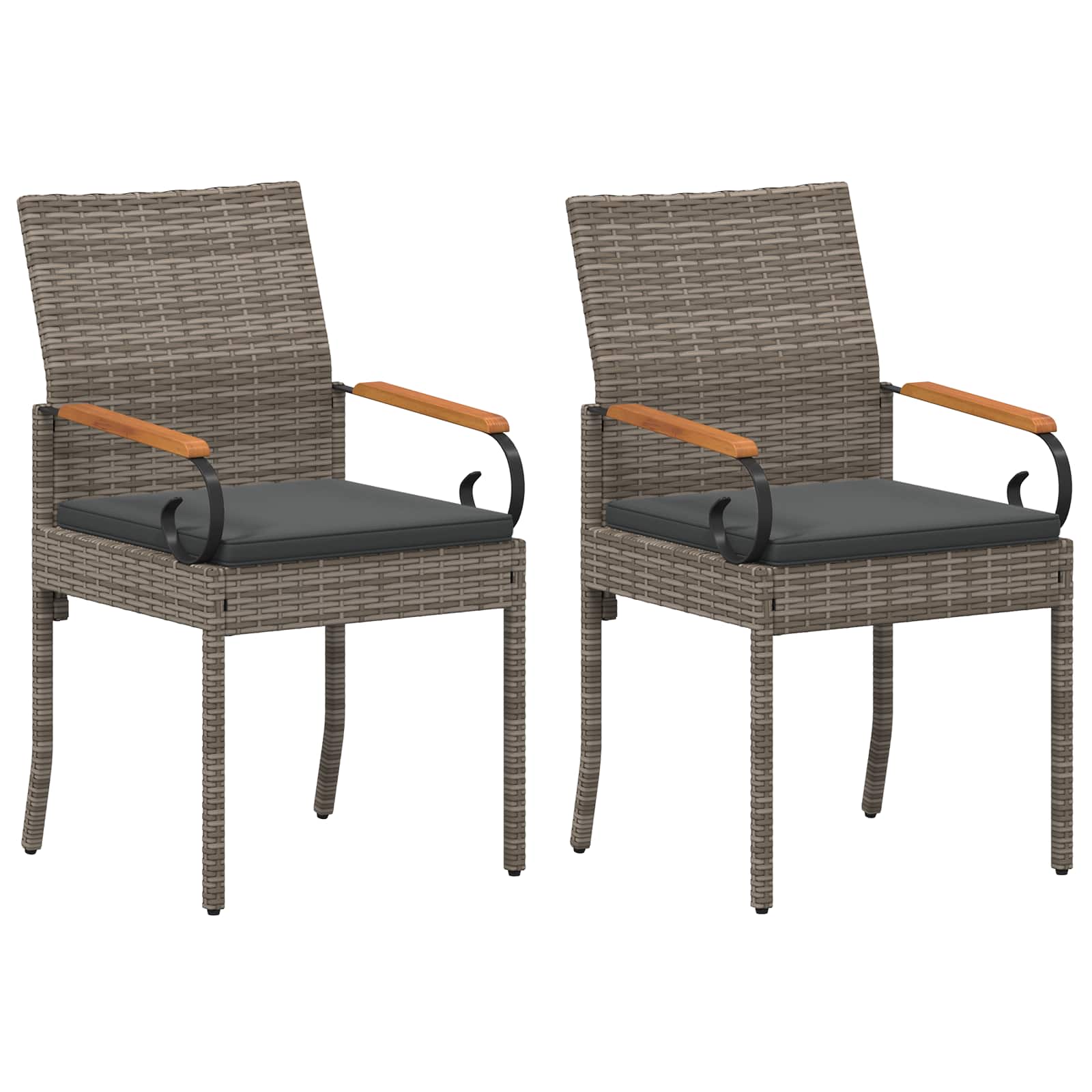Gartenstühle 2 pcs Grau und Dunkelgrau Poly-Rattan und Akazie
