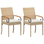 Gartenstühle 2 pcs Beige und Cremeweiß Poly-Rattan und Akazie