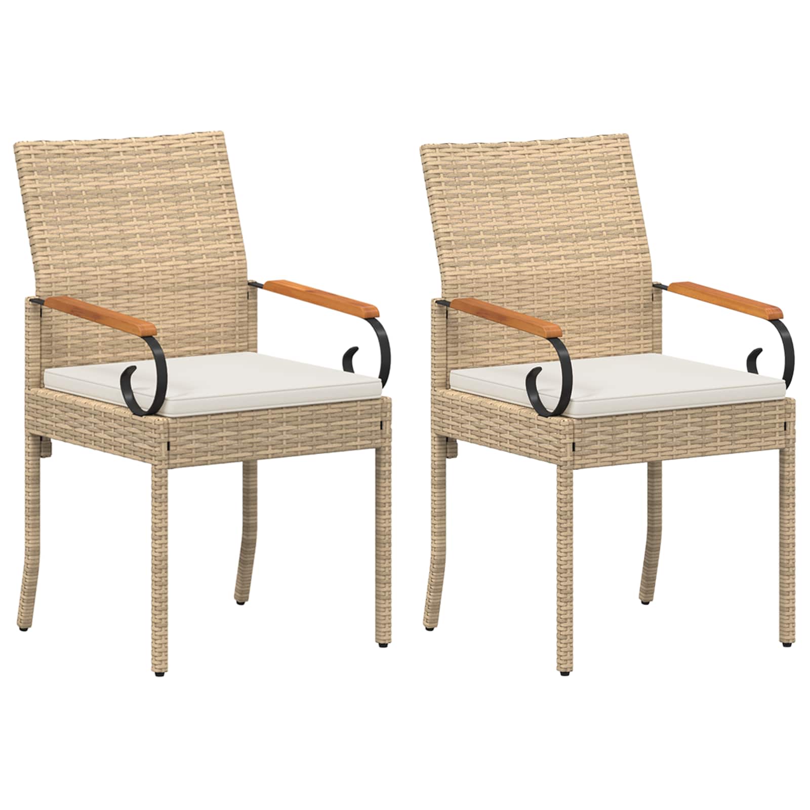 Gartenstühle 2 pcs Beige und Cremeweiß Poly-Rattan und Akazie