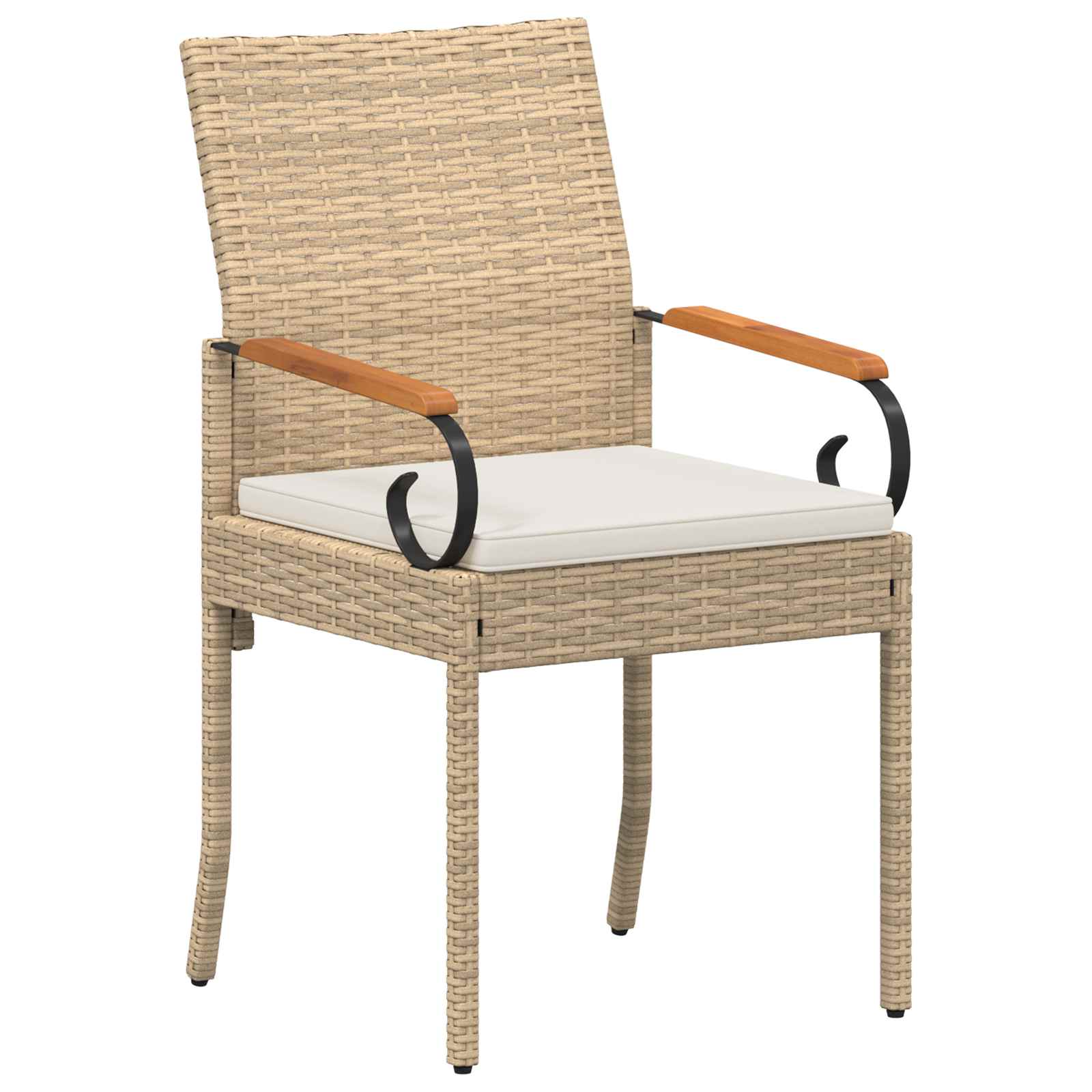Gartenstühle 2 pcs Beige und Cremeweiß Poly-Rattan und Akazie