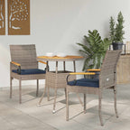 Gartenstühle 2 pcs Grau und Marineblau Poly-Rattan und Akazie