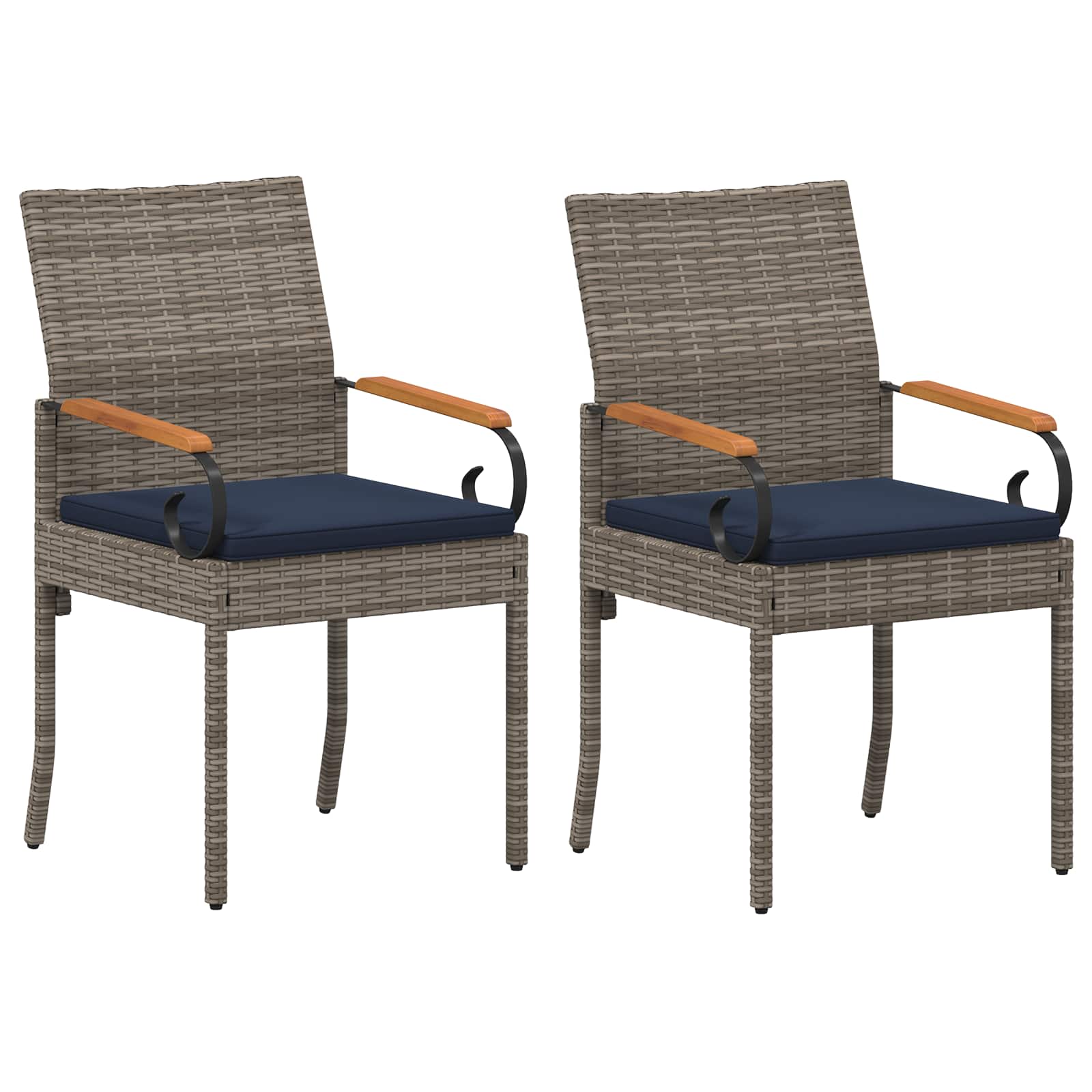 Gartenstühle 2 pcs Grau und Marineblau Poly-Rattan und Akazie