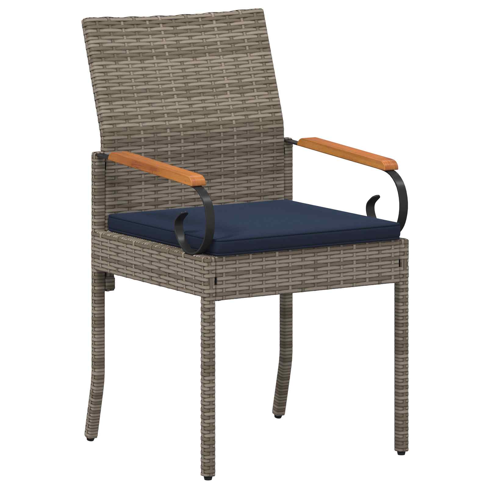 Gartenstühle 2 pcs Grau und Marineblau Poly-Rattan und Akazie