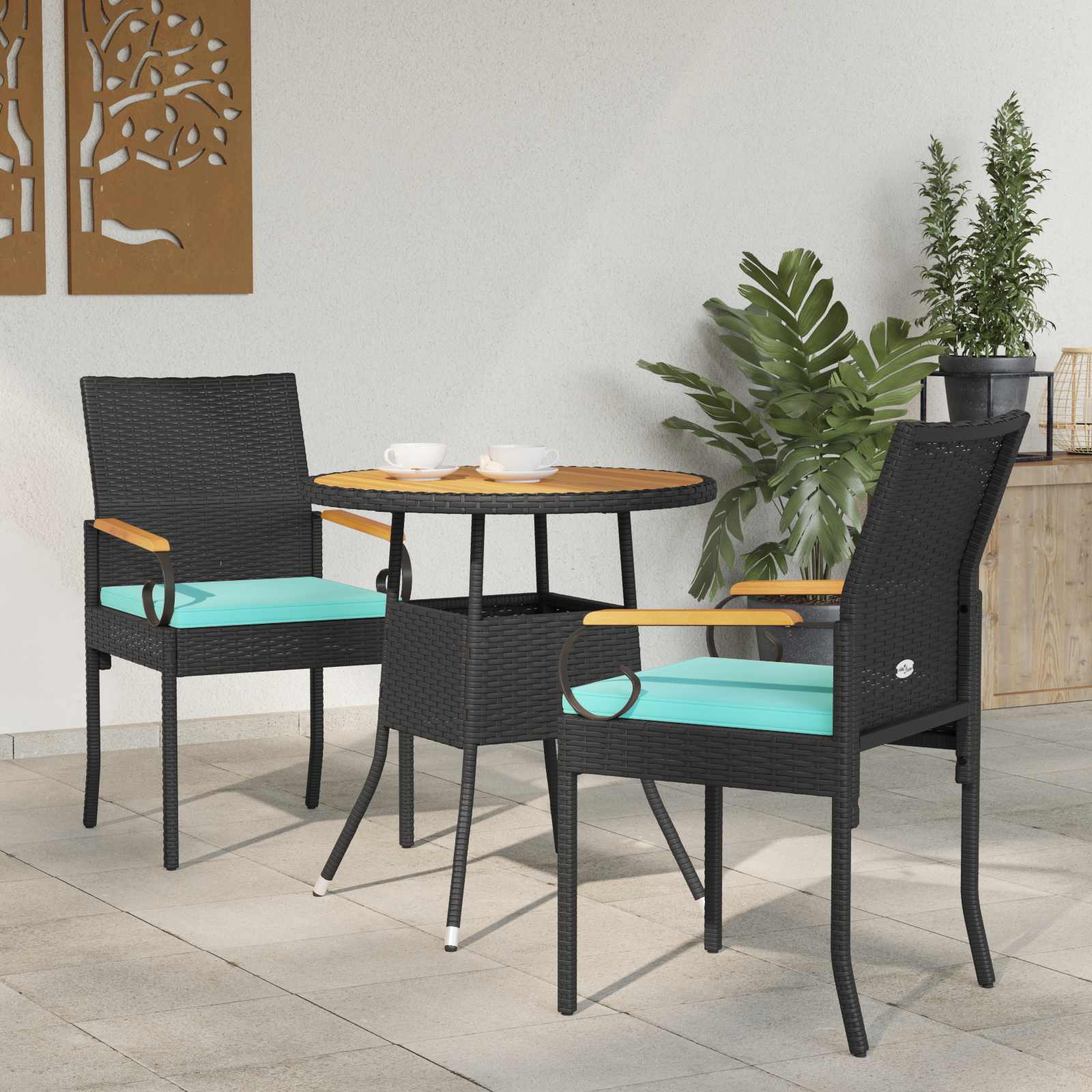 Gartenstühle 2 pcs Schwarz und Türkis Poly-Rattan und Akazie