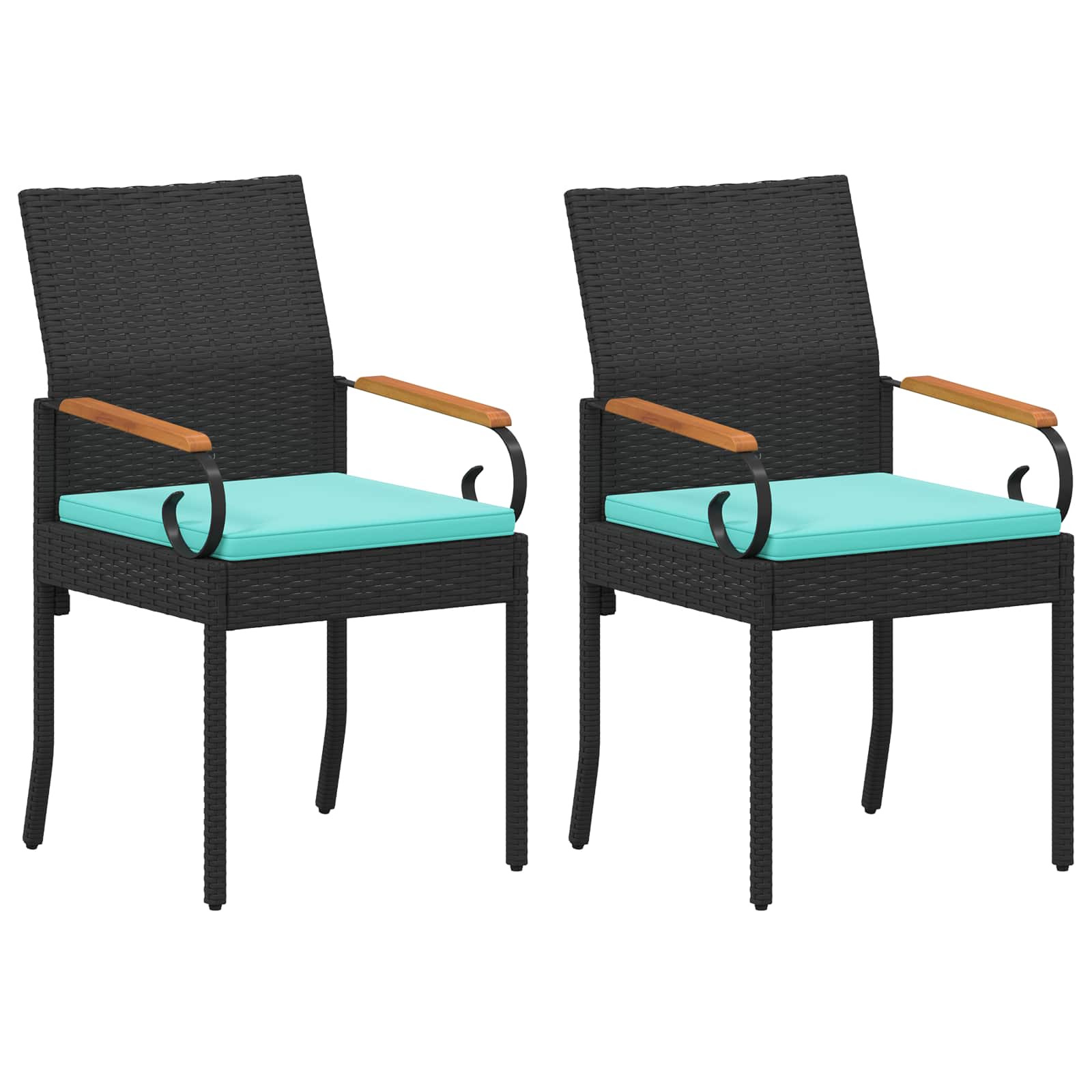 Gartenstühle 2 pcs Schwarz und Türkis Poly-Rattan und Akazie