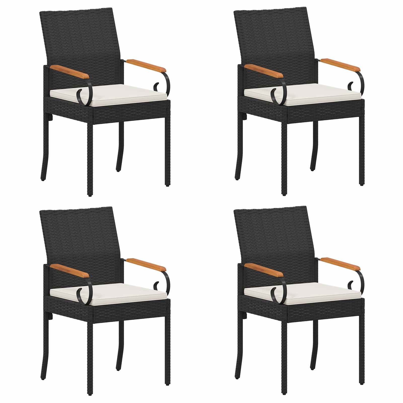 Gartenstühle 4 pcs Schwarz und Cremeweiß Poly-Rattan und Akazie