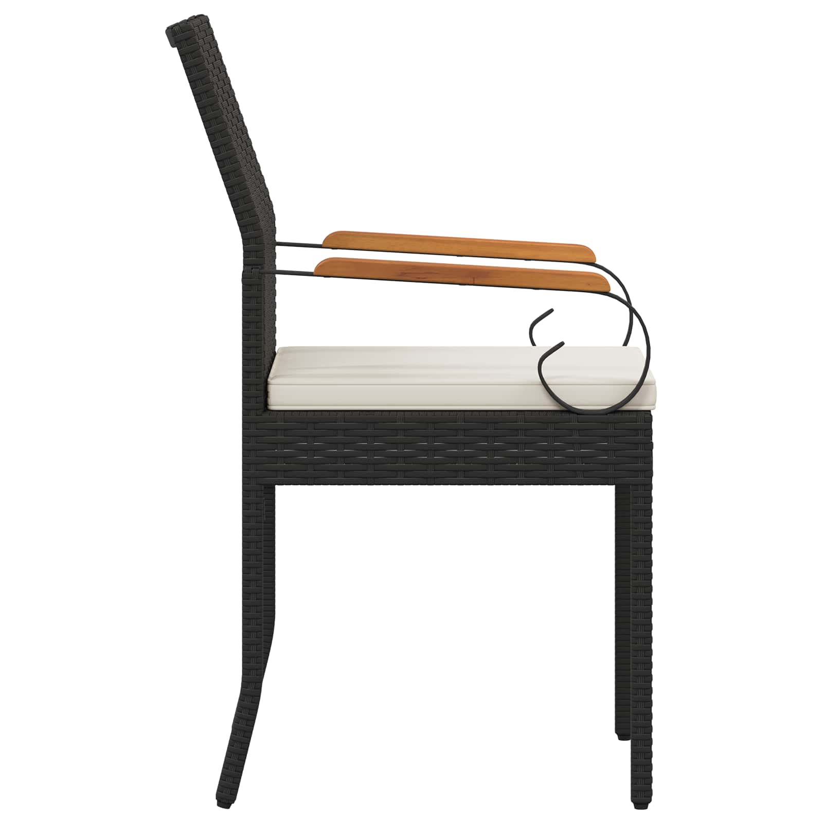 Gartenstühle 4 pcs Schwarz und Cremeweiß Poly-Rattan und Akazie