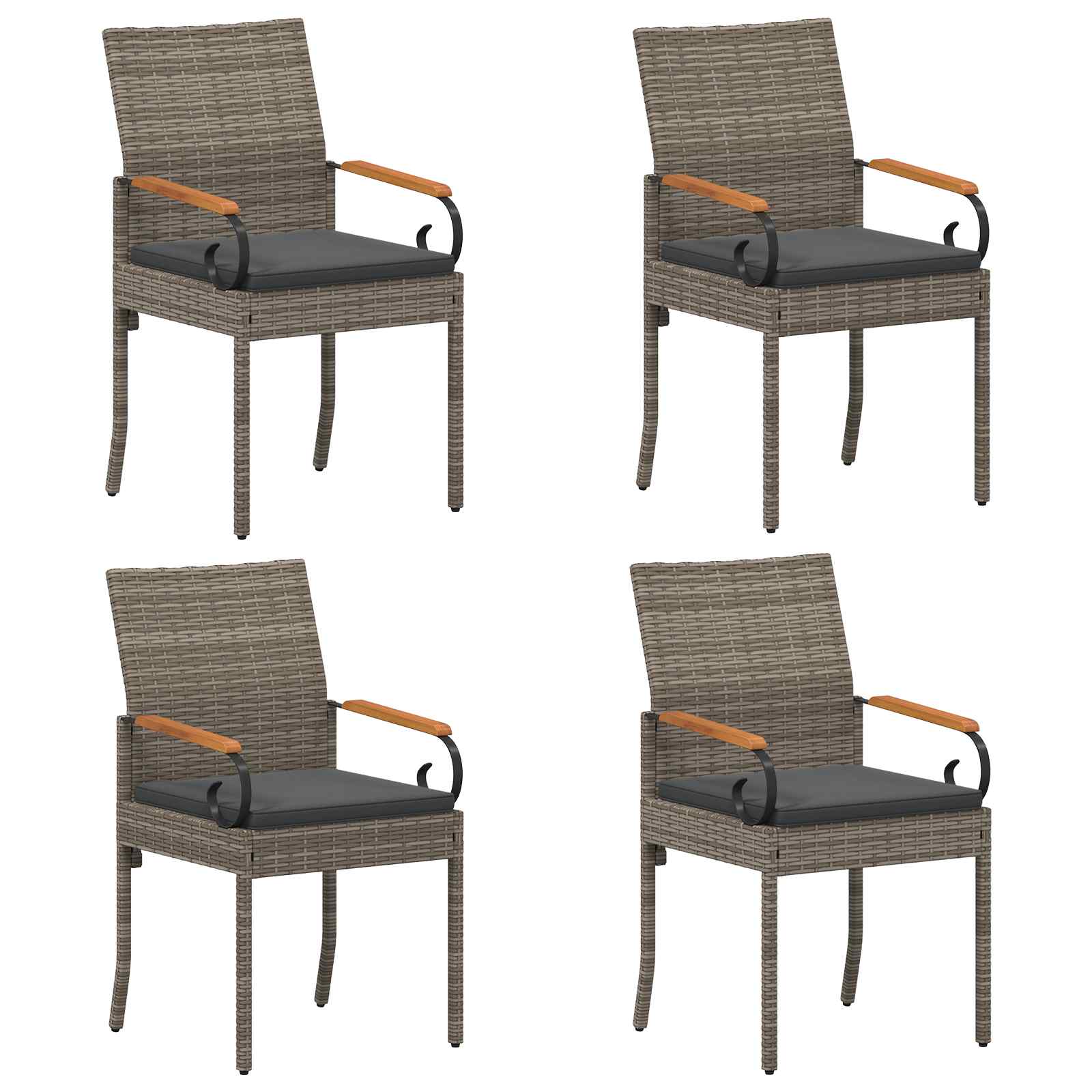 Gartenstühle 4 pcs Grau und Dunkelgrau Poly-Rattan und Akazie
