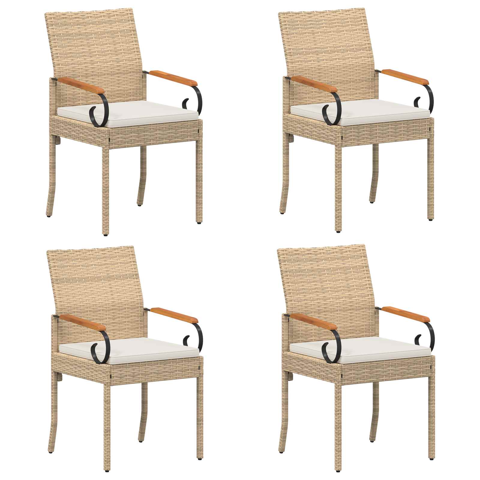 Gartenstühle 4 pcs Beige und Cremeweiß Poly-Rattan und Akazie