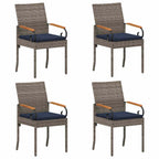 Gartenstühle 4 pcs Grau und Marineblau Poly-Rattan und Akazie