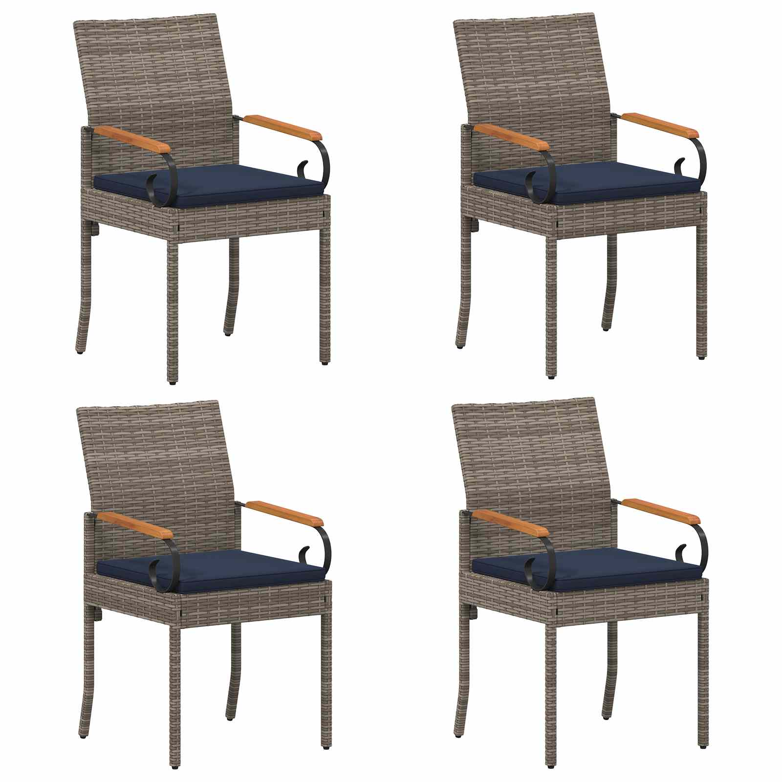 Gartenstühle 4 pcs Grau und Marineblau Poly-Rattan und Akazie