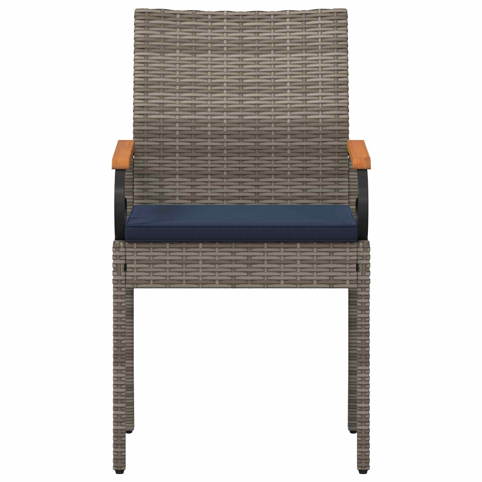 Gartenstühle 4 pcs Grau und Marineblau Poly-Rattan und Akazie