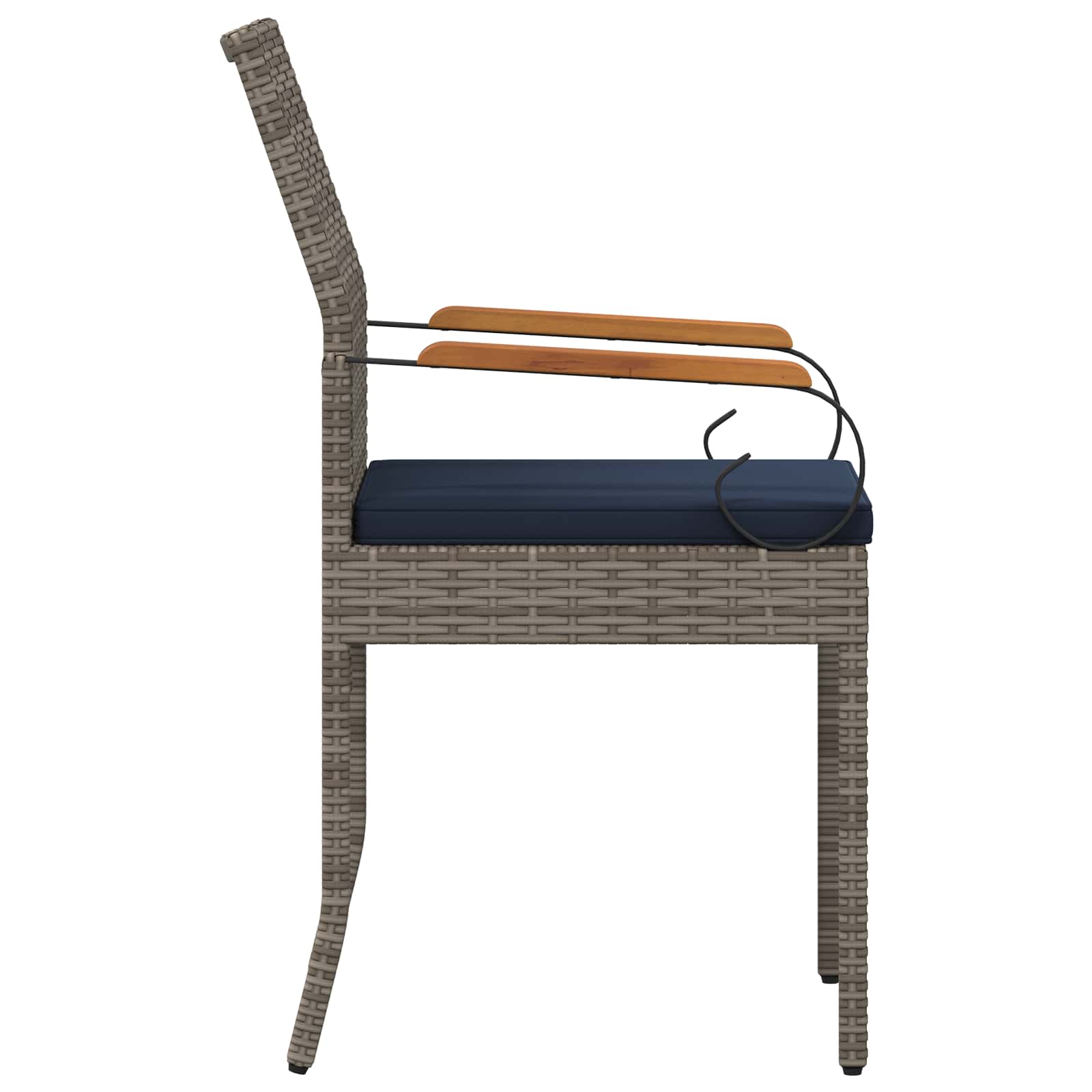 Gartenstühle 4 pcs Grau und Marineblau Poly-Rattan und Akazie