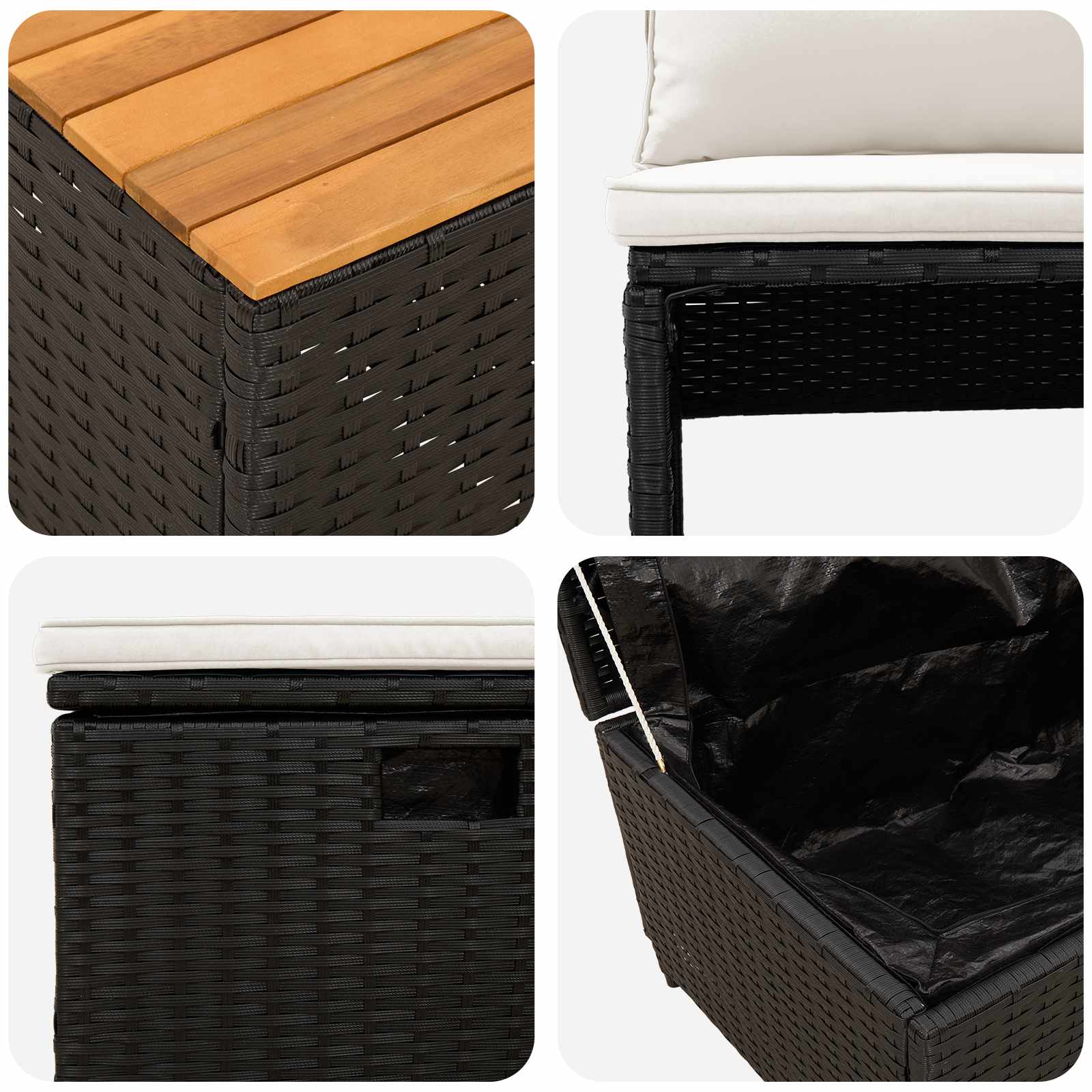 Outdoor-Sofagarnitur mit Kissen 4 pcs Schwarz und Cremeweiß