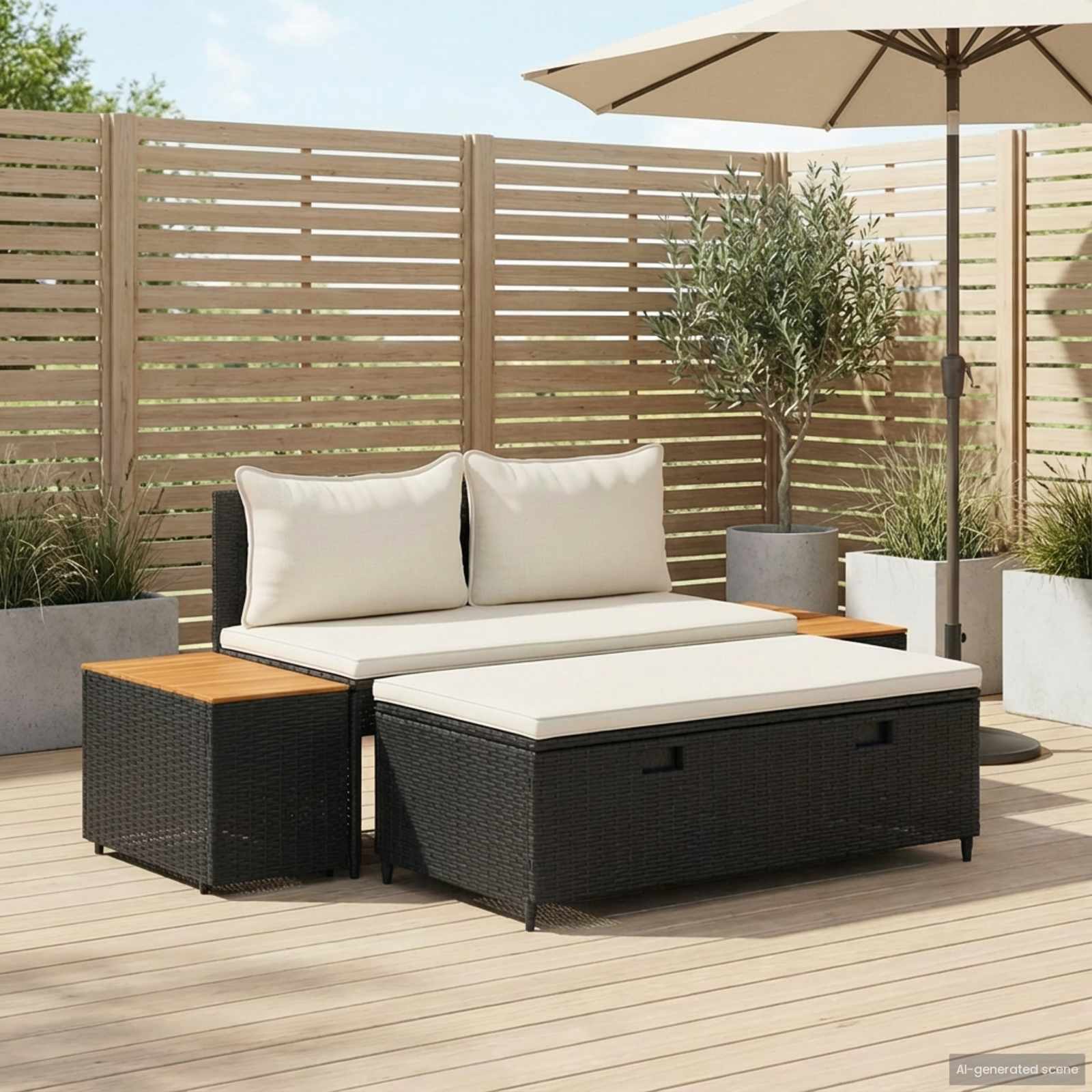 Outdoor-Sofagarnitur mit Kissen 4 pcs Schwarz und Cremeweiß