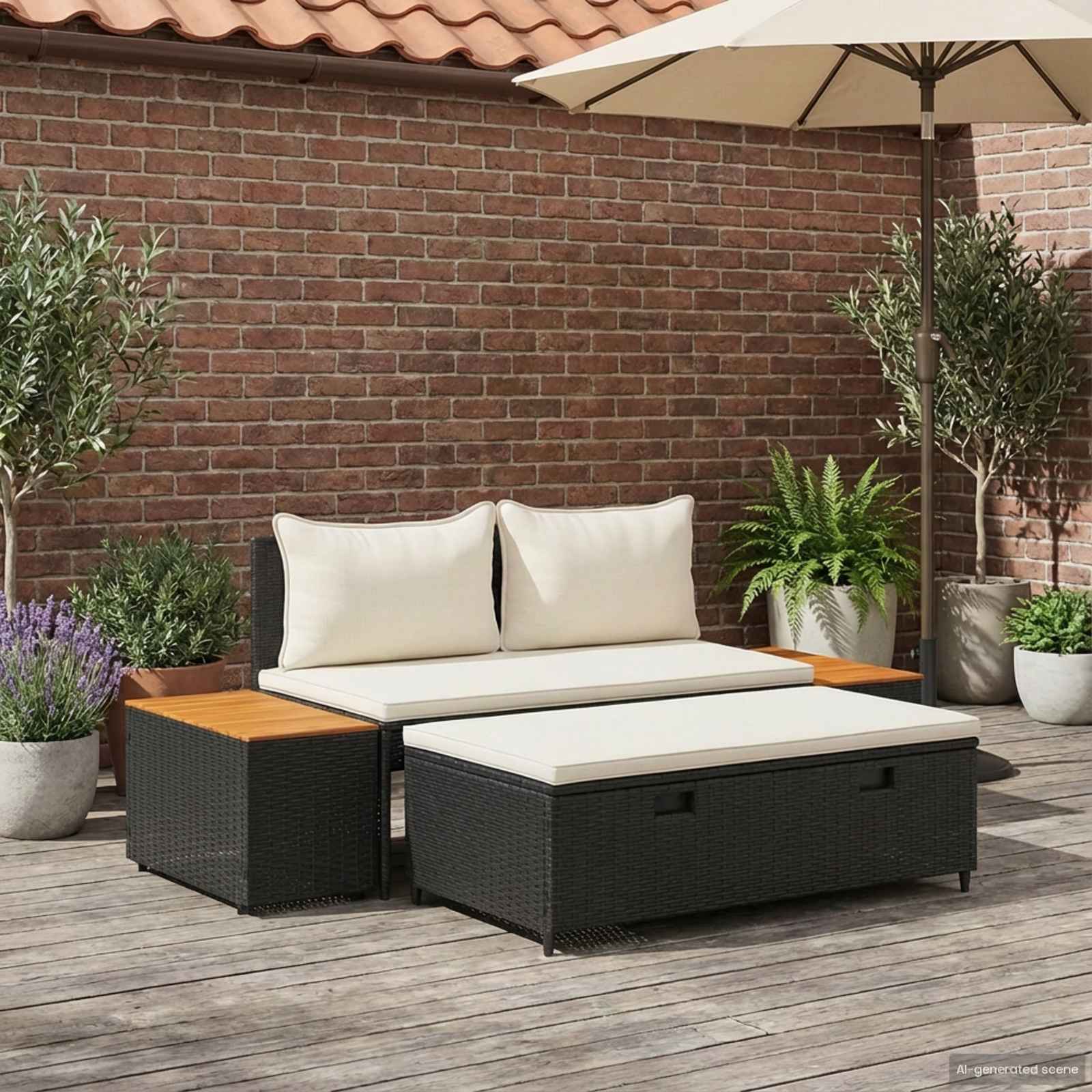 Outdoor-Sofagarnitur mit Kissen 4 pcs Schwarz und Cremeweiß