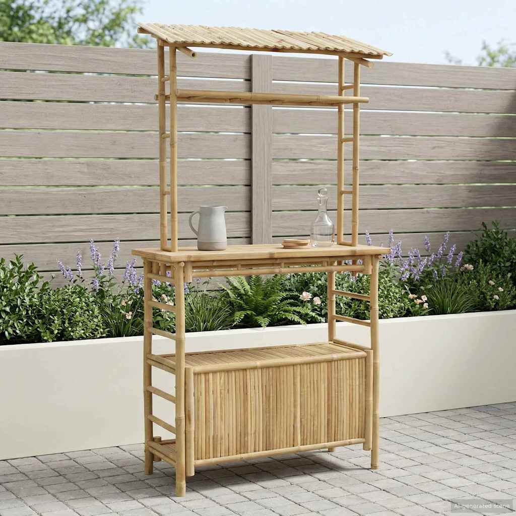 Outdoor Bartisch mit Speicher Natur 110 x 50 x 210 cm Bambus