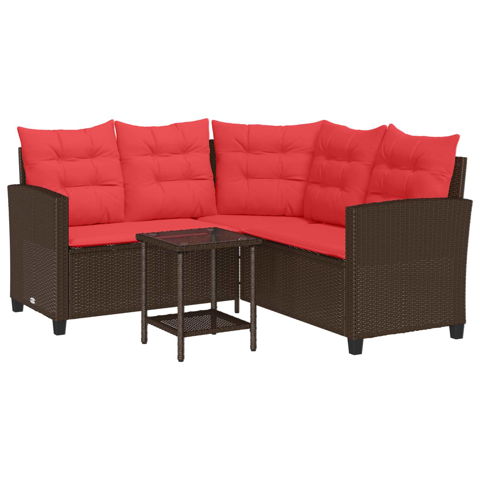 Outdoor-Sofagarnitur mit Kissen 2 pcs Braun und Rot Poly-Rattan