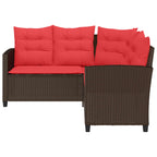 Outdoor-Sofagarnitur mit Kissen 2 pcs Braun und Rot Poly-Rattan