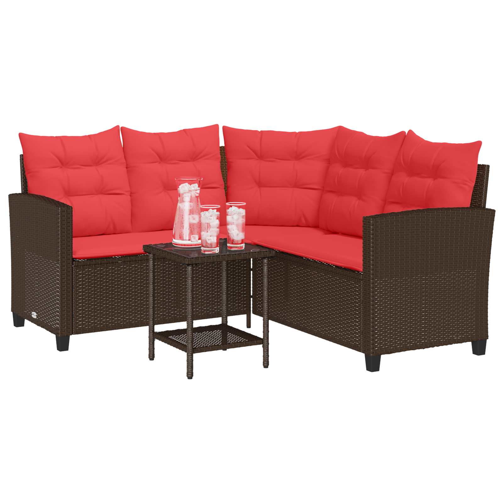Outdoor-Sofagarnitur mit Kissen 2 pcs Braun und Rot Poly-Rattan