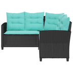 Garten-Sofa mit Kissen 2 pcs Schwarz und Türkis Poly Rattan