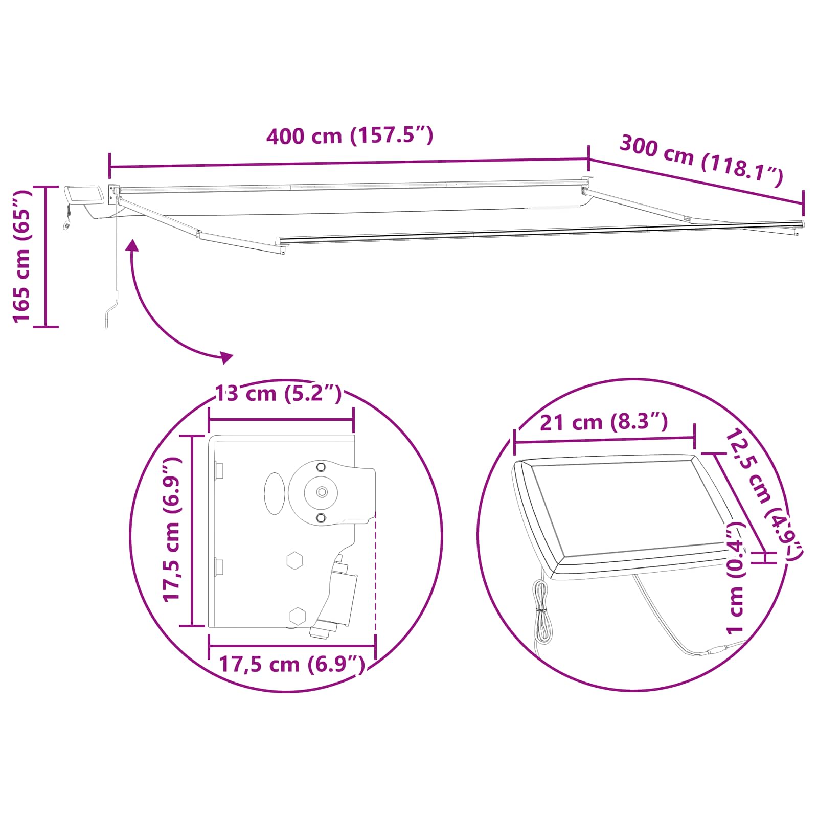 Elektrisches Markisenrahmen Weiß 4 x 3 m Aluminium