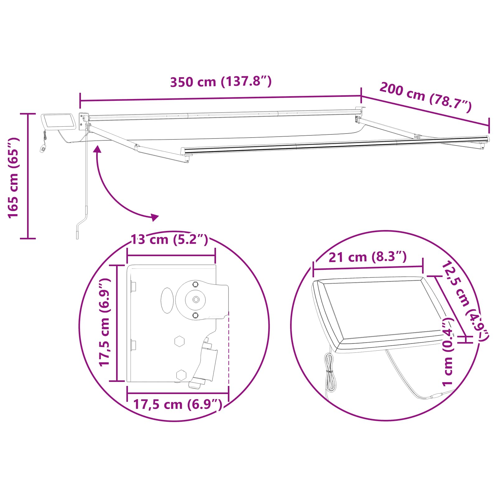 Elektrisches Markisenrahmen Anthrazit 3,5 x 2 m Aluminium