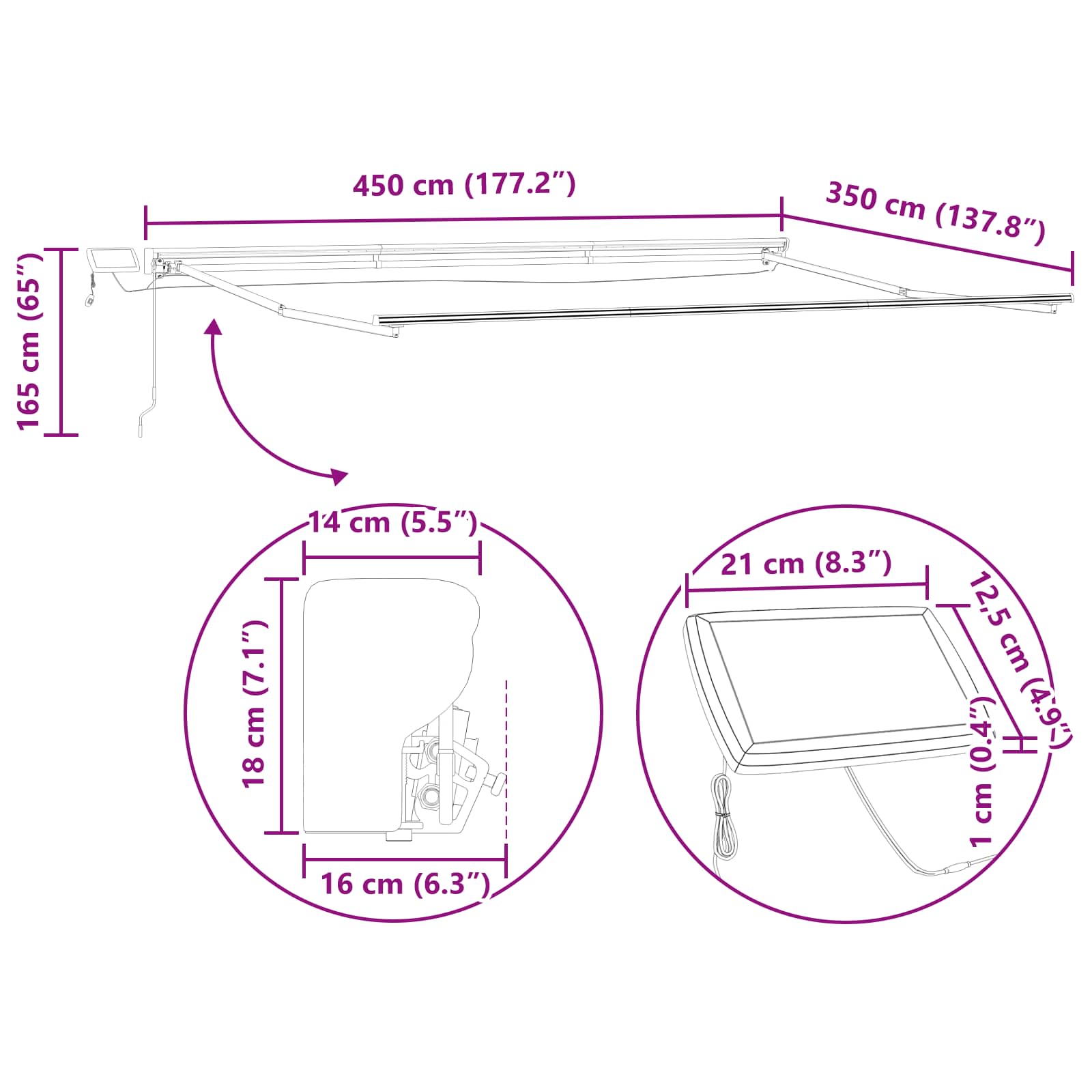 Manueller Markisenrahmen mit LEDs Weiß 4,5 x 3,5 m Aluminium