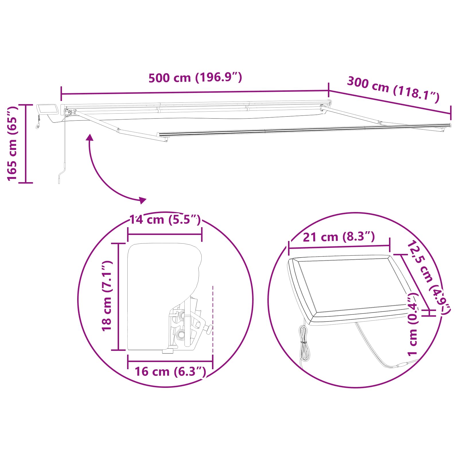 Manueller Markisenrahmen mit LEDs Anthrazit 5 x 3 m Aluminium