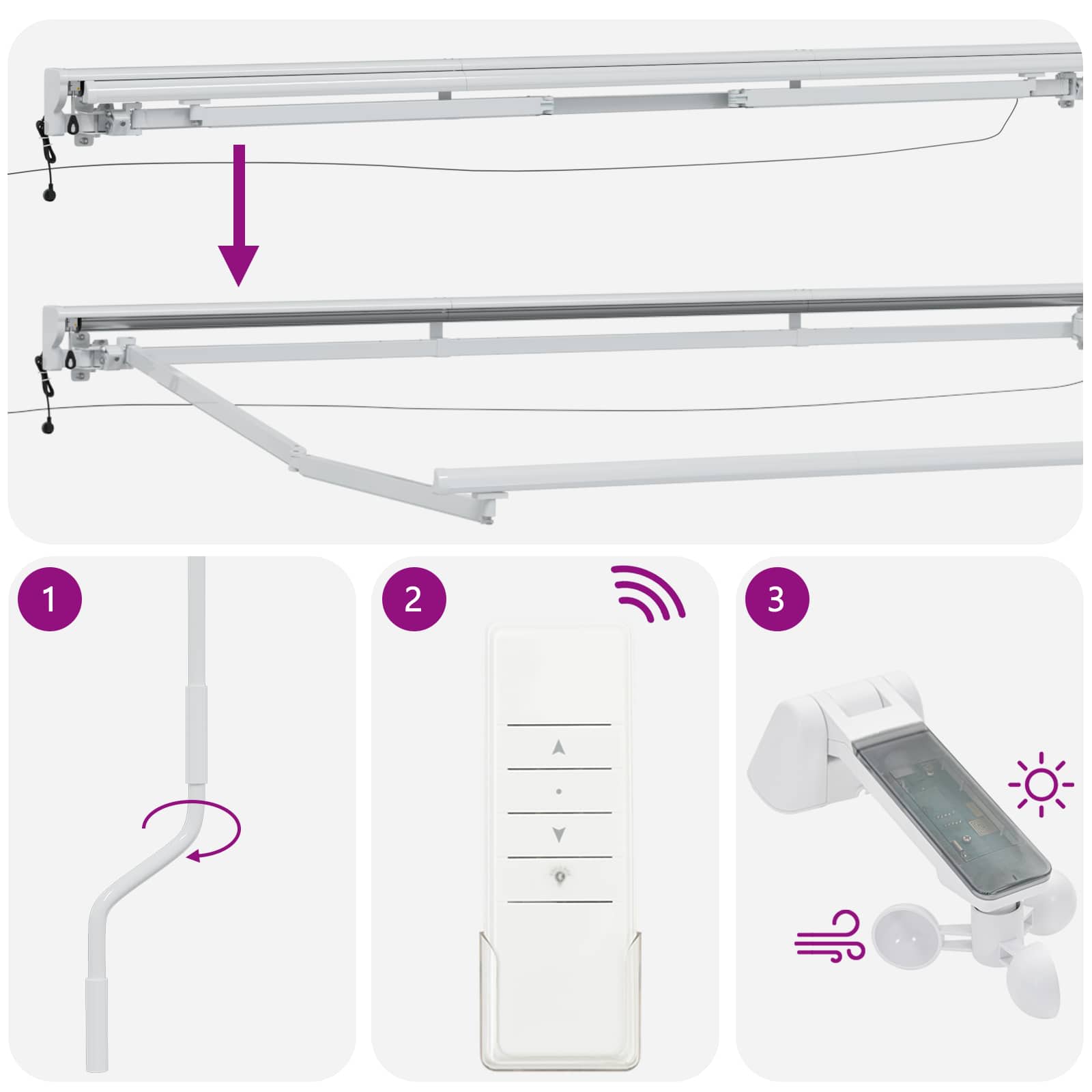 Elektrische Markisenrahmen mit LEDs Weiß 3,5 x 2,5 m Aluminium