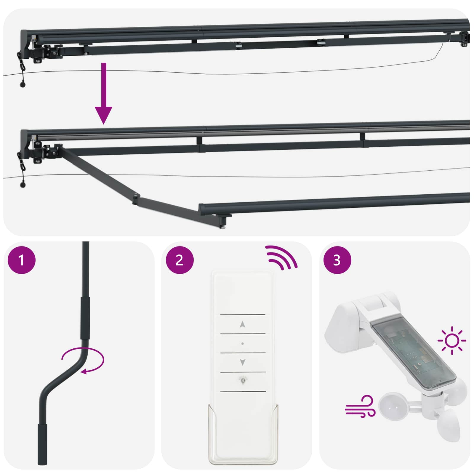 Elektrische Markisenrahmen mit LEDs Anthrazit 3 x 2 m Aluminium