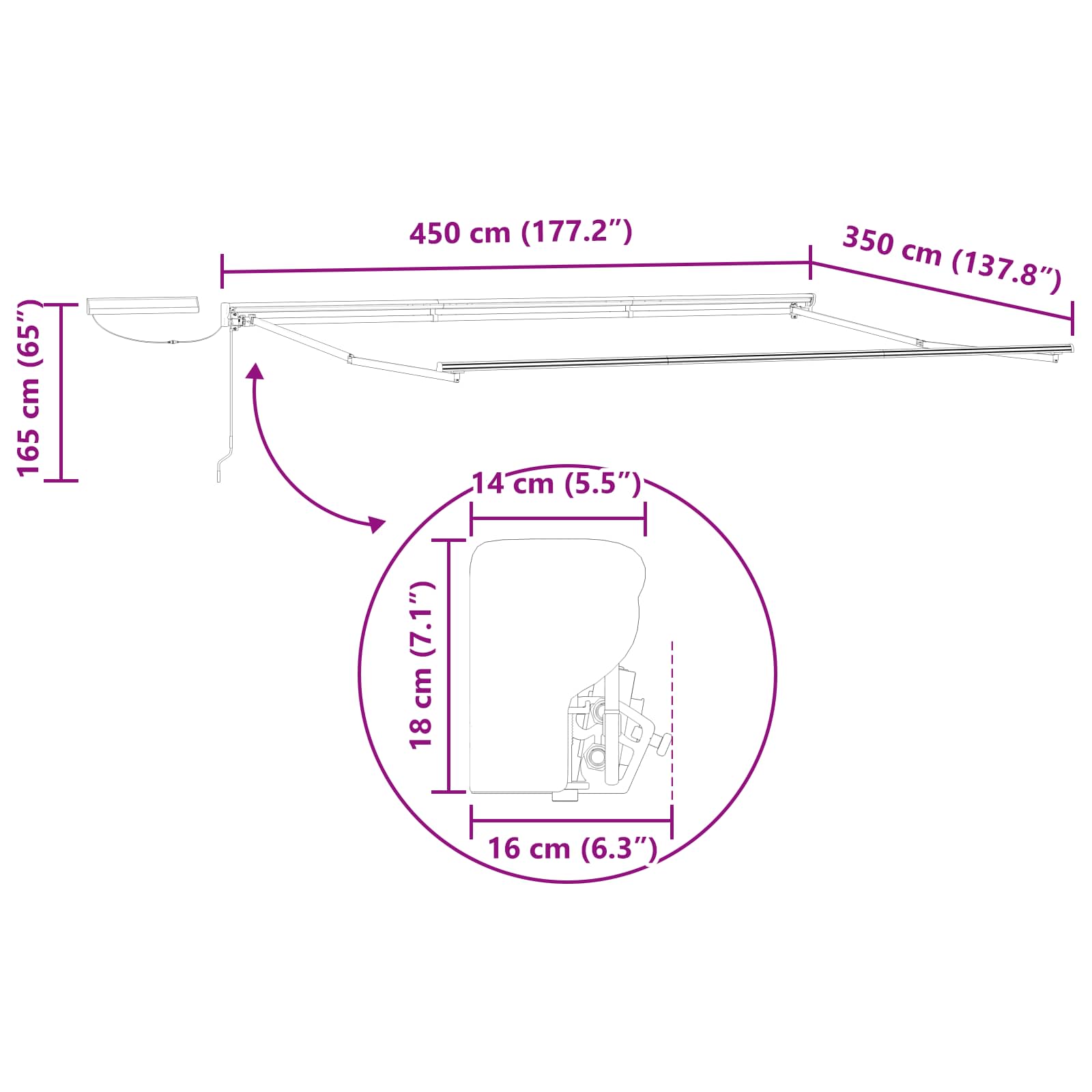 Elektrisches Markisenrahmen Anthrazit 4,5 x 3,5 m Stahl