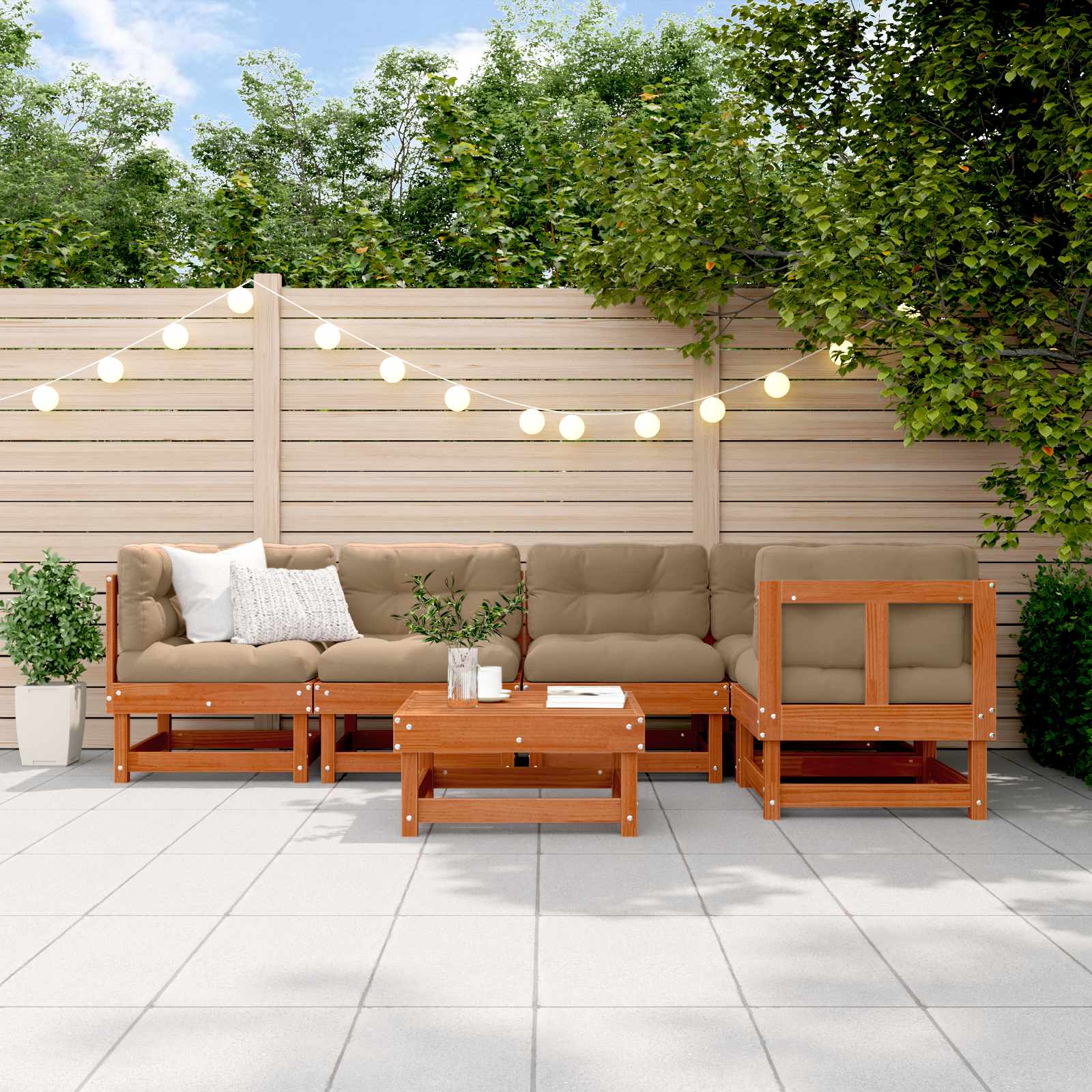Garten-Lounge-Set 6 pcs Wachsbraun Massives Kiefernholz