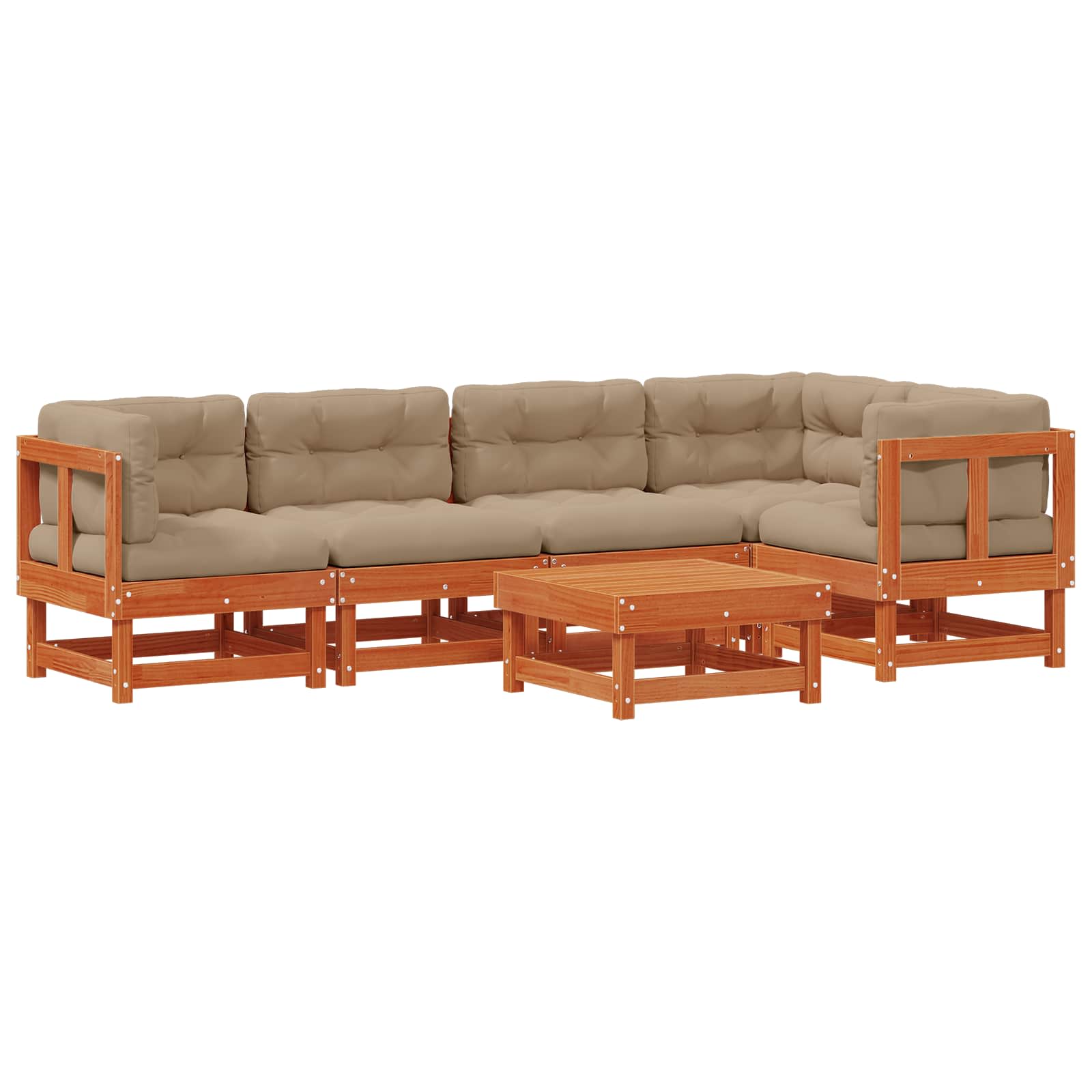 Garten-Lounge-Set 6 pcs Wachsbraun Massives Kiefernholz
