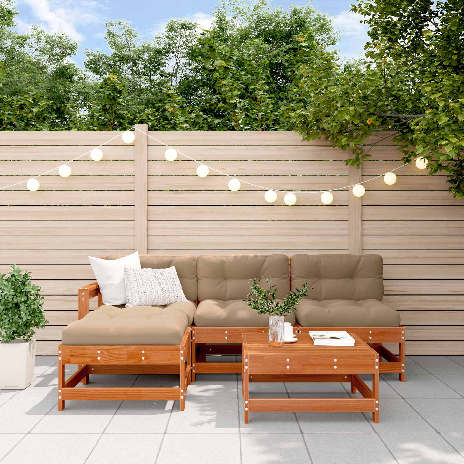 Garten-Lounge-Set 5 pcs Wachsboden Kiefer Massives Kiefernholz