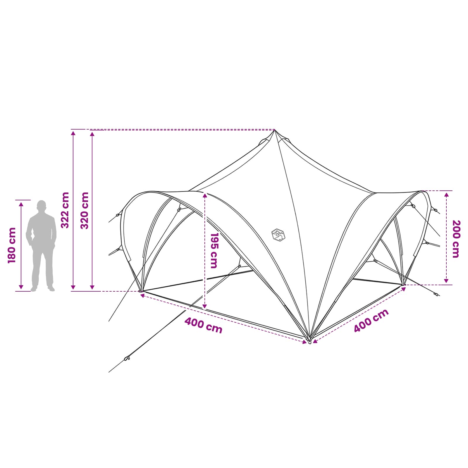 Party-Zelt mit Dach Grün 400 x 400 x 320 cm Polyester und Stahl