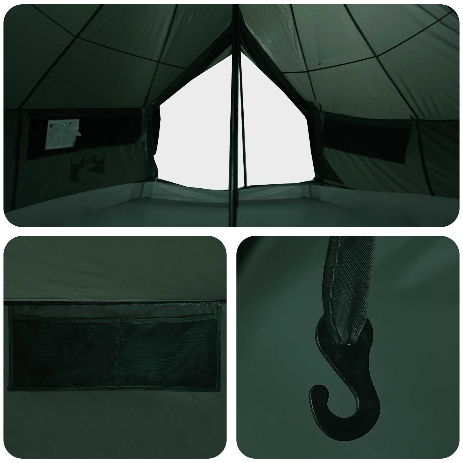 Tipi Zelt Olivegrün 700 x 700 x 395 cm Polyester und Stahl