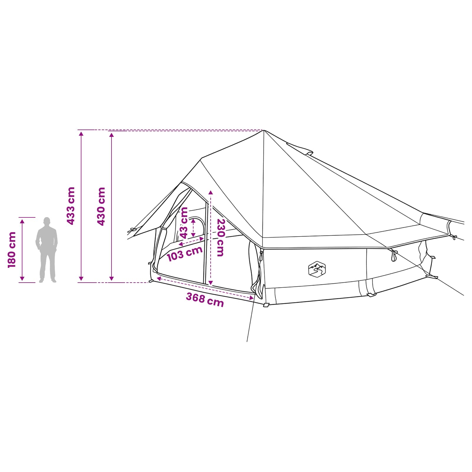 Tipi Zelt Olivegrün 800 x 800 x 430 cm Polyester und Stahl